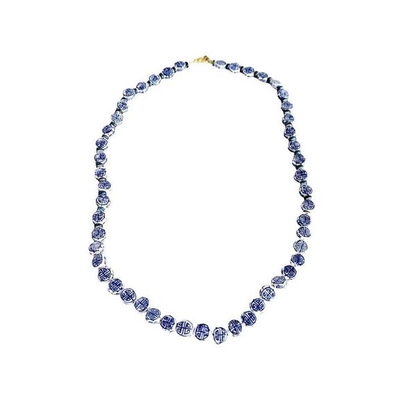 Vintage Chinese export character porcelain blue and white round bead‎ necklace. - Picture 5 of 5